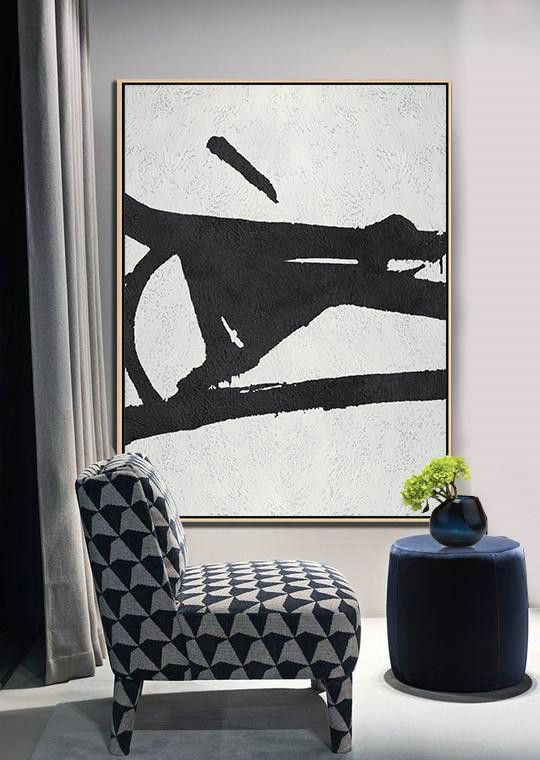 Abstract Painting Extra Large Canvas Art,Black And White Minimal Painting On Canvas - Colorful Wall Art